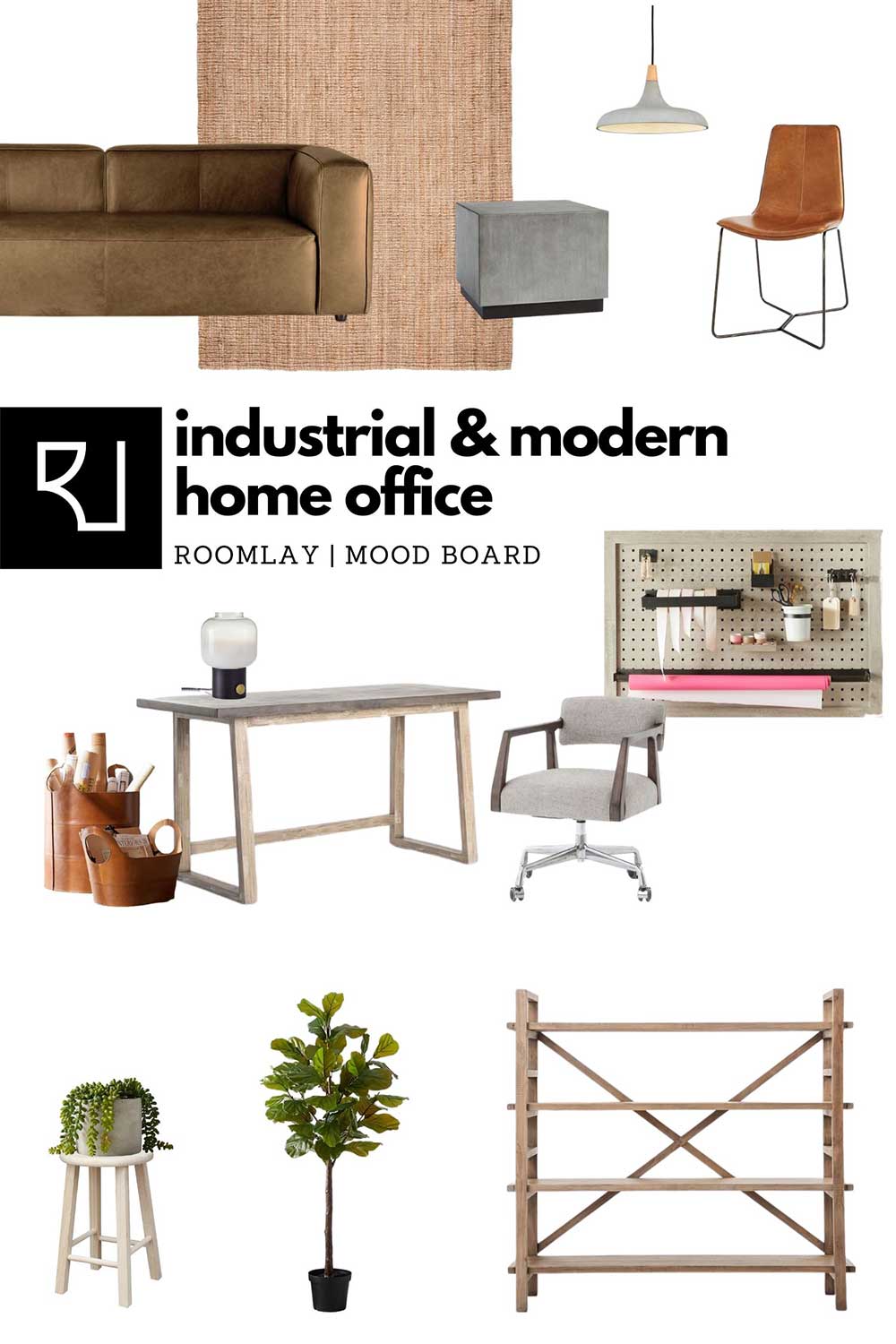 industrial style home office furniture mood board