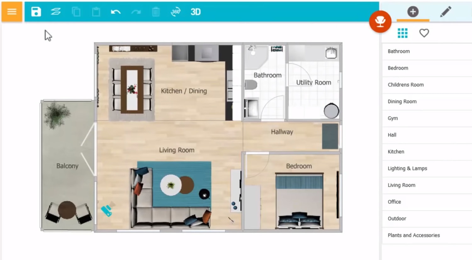 online room layout tool interface