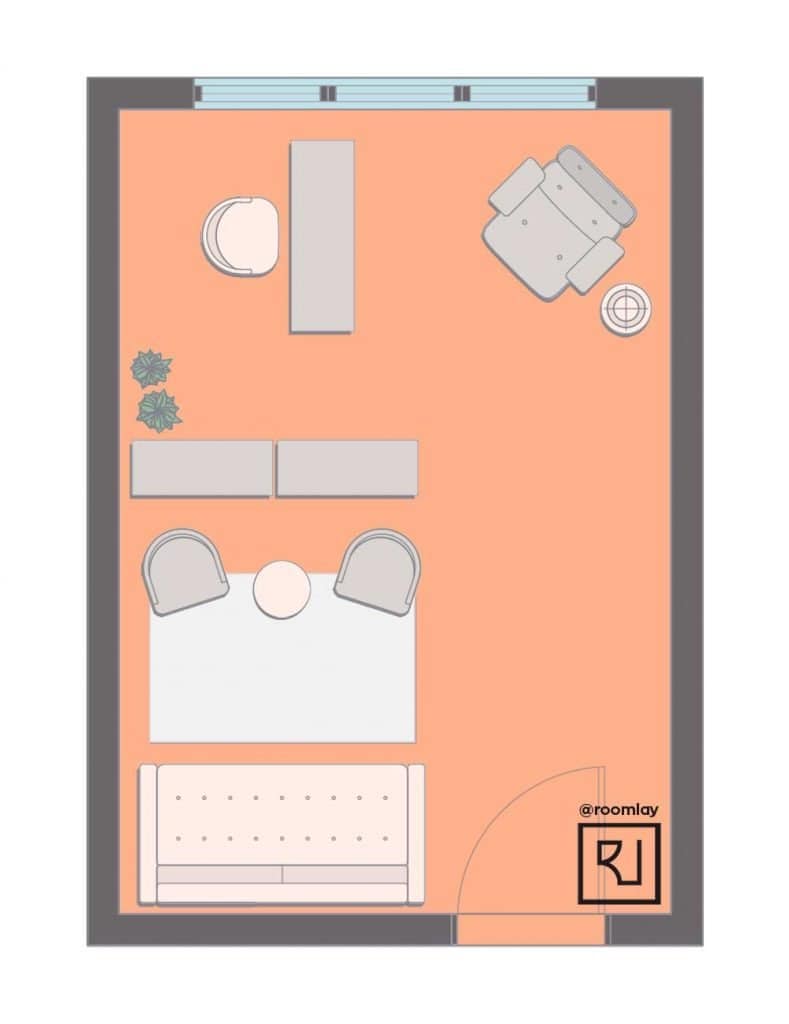 home office layout with sofa