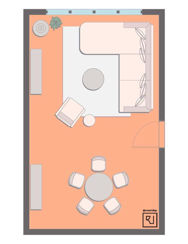 floor plan with L-shaped sofa.