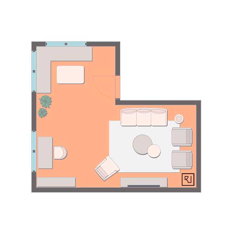 small l shaped living room floor plan with a small dining area