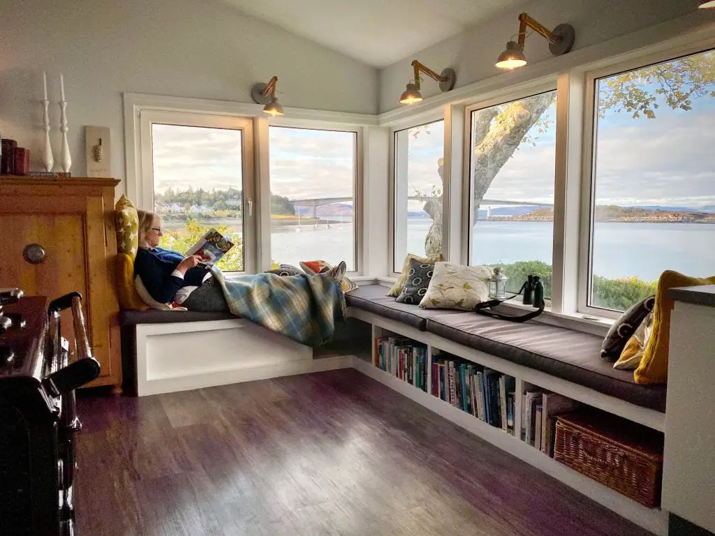 living room corner; as a storage as well as a seating area.