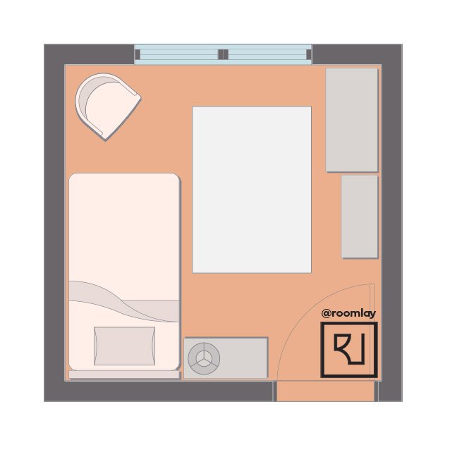 10 by 10 room with twin bed floor plan sample.