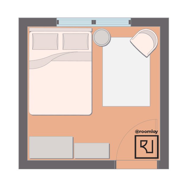 10ft by 10ft bedroom floor plan with full size bed.