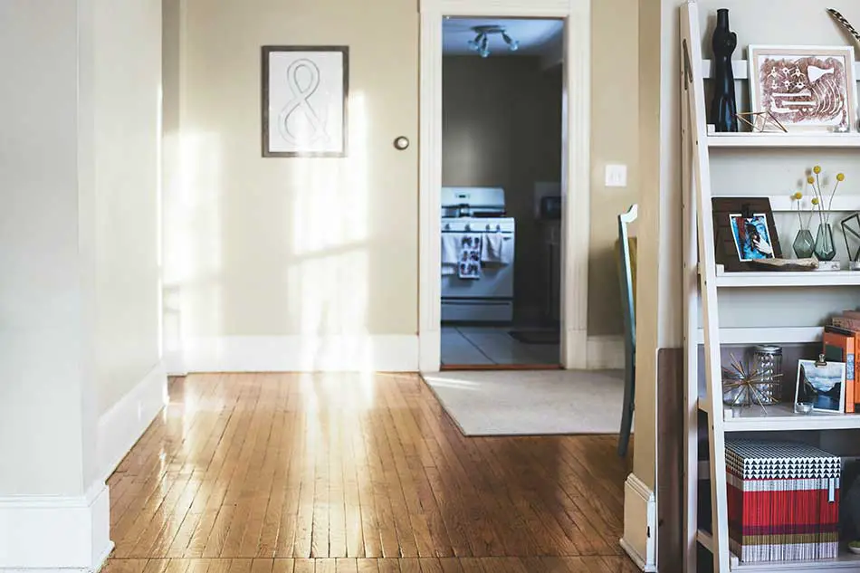 Clutter free, tidy hallway with wooden floor.