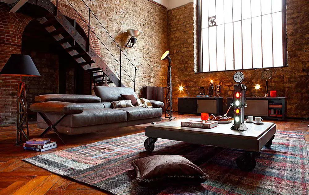 Industrial interior design style living room.