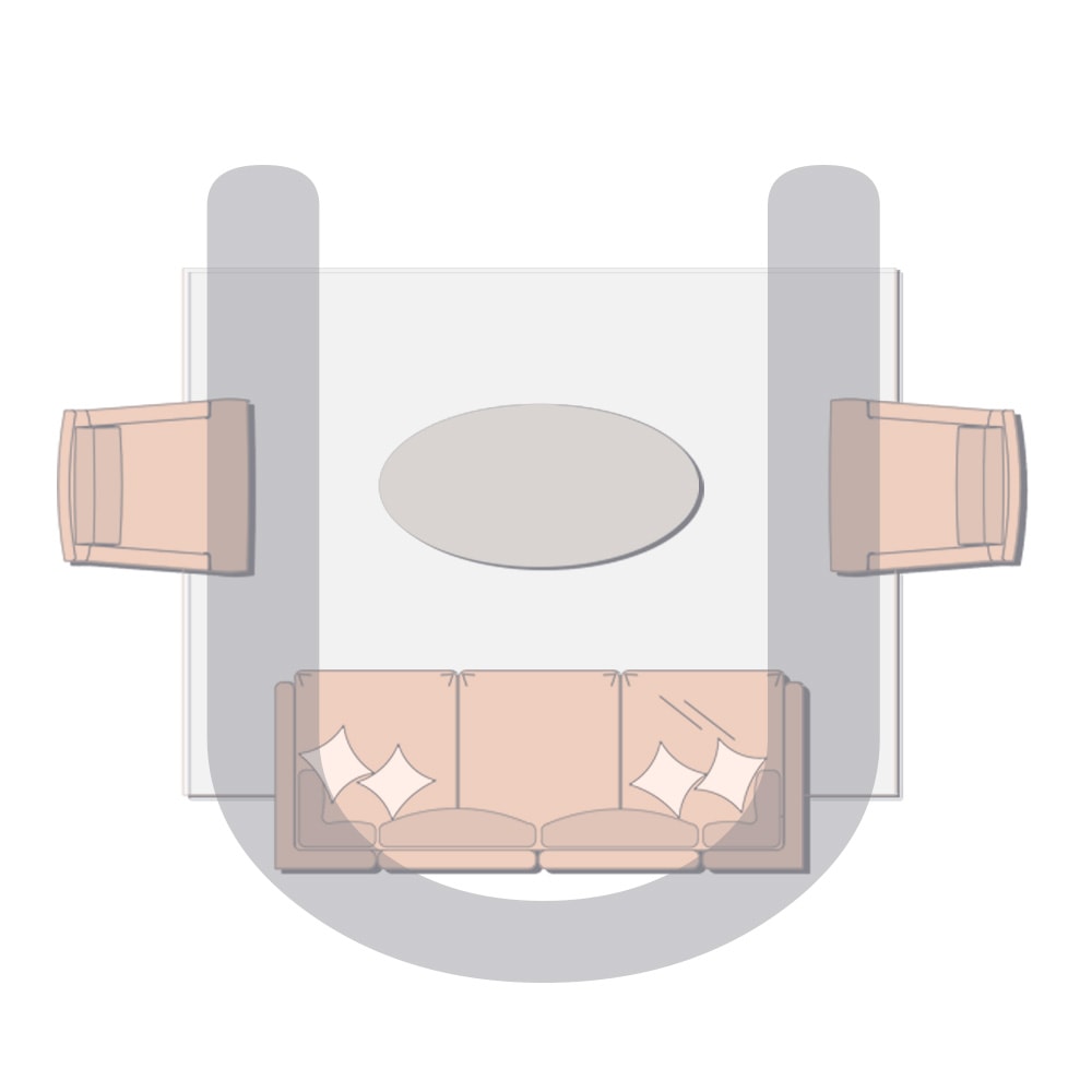 U-Shaped seating arrangement for living room.