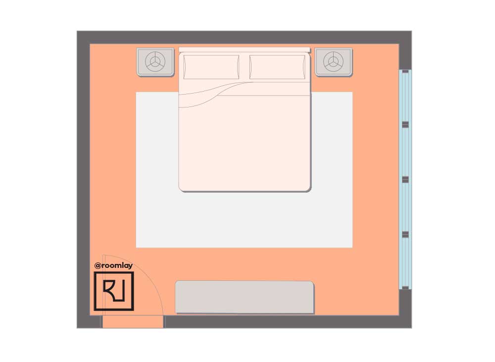 Bed against to wall floor plan, bed placement example.