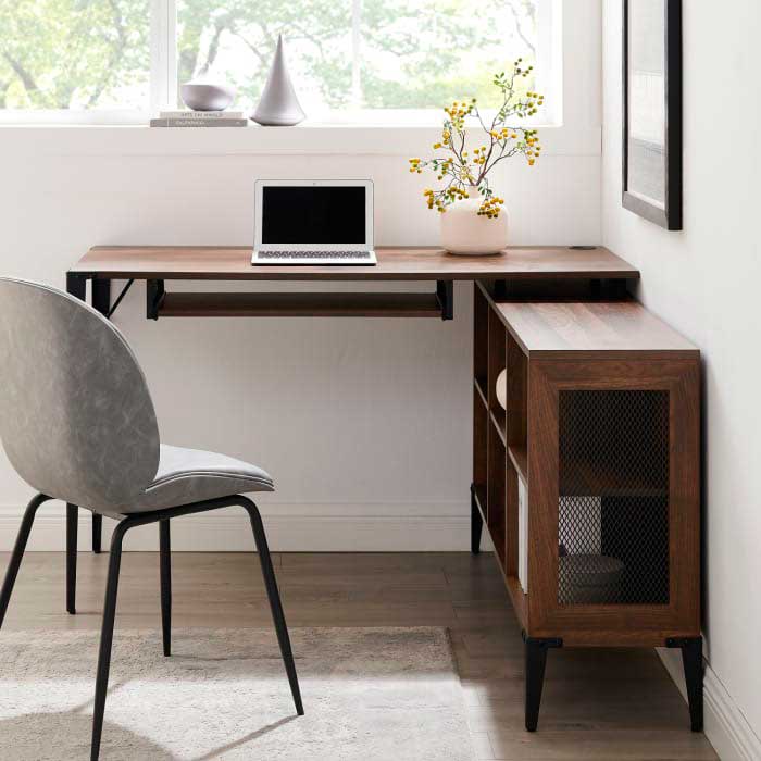 L-shaped industrial rustic desk