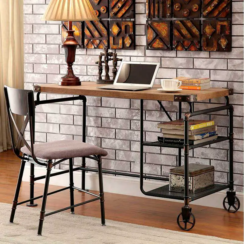 industrial style wooden and metal desk