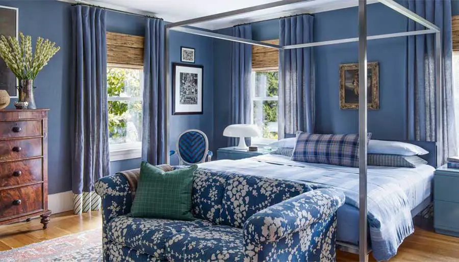 blue vintage aesthetic master bedroom