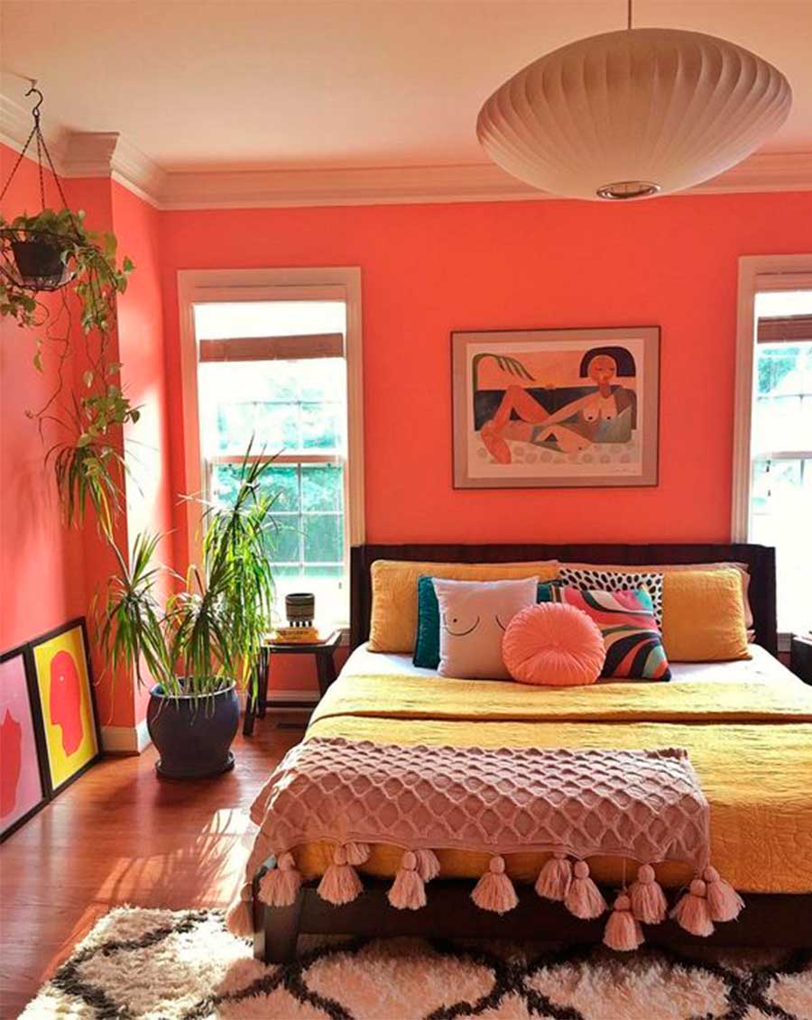 pink aesthetic room with wooden bed