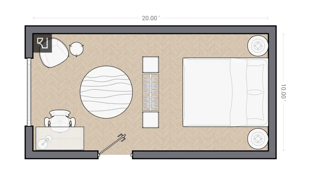 10x20 Bedroom Floor Plan with Functional Zones
