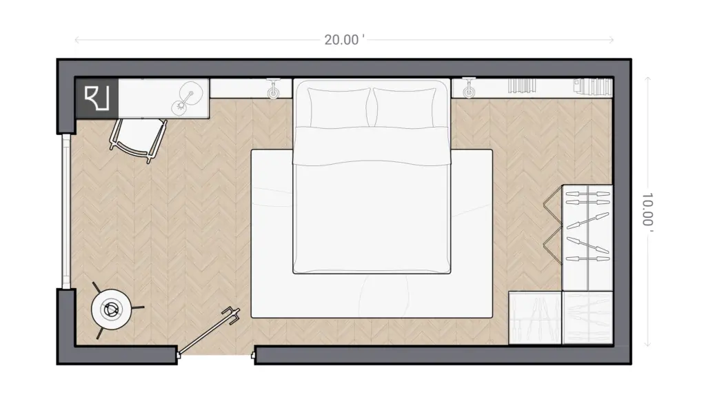 10x20 Bedroom Floor plan with dimensions