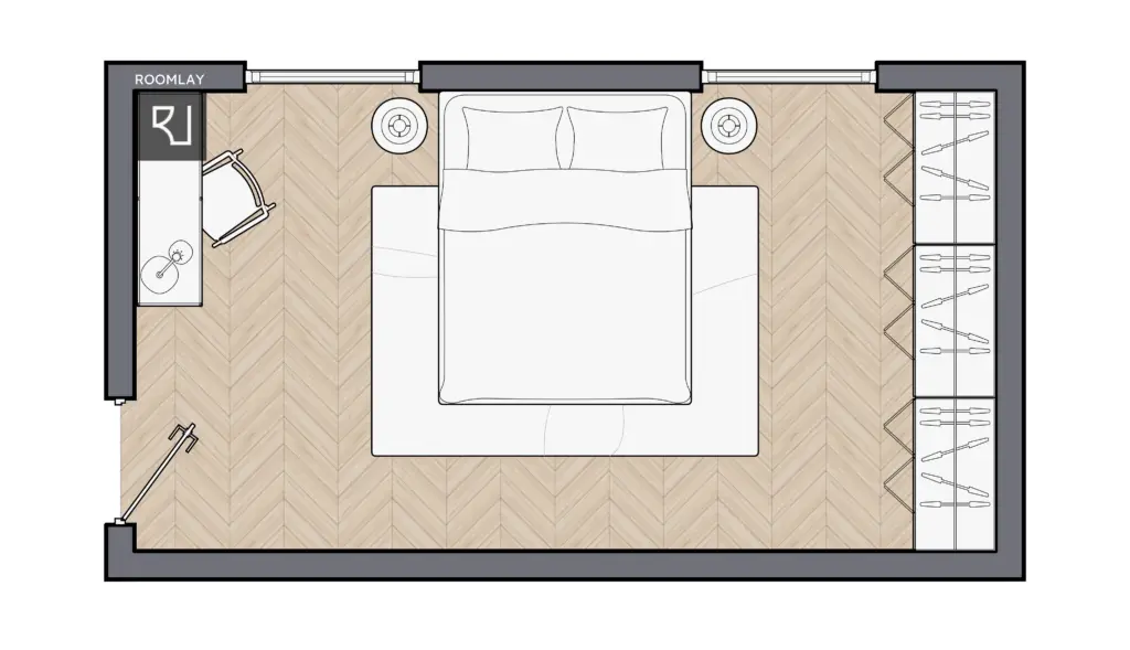 bed between two windows bedroom floor plan
