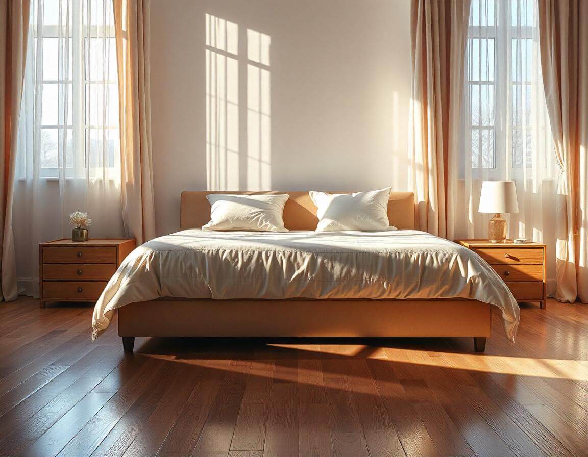 bed between windows