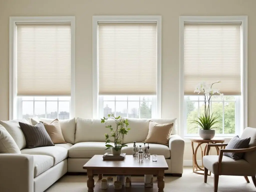 Honeycomb shades curtain in living room
