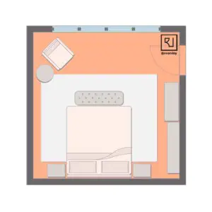15'×15' bedroom layout