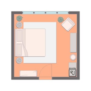 15'×15' (460cm x 460cm) Square Layout mid-century modern bedroom layout
