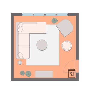 15'×15' (460cm x 460cm) Square Layout boho living room