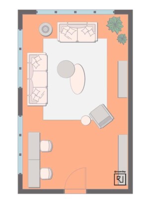 15'×25' (460cm x 760cm) Rectangular Layout eclectic modern living room layout