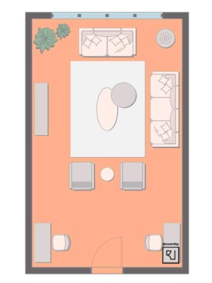 15'×25' (460cm x 760cm) Rectangular Layout living room with home office