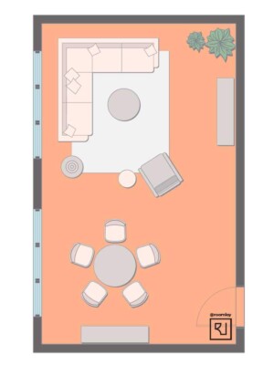 15'×25' (460cm x 760cm) Rectangular Layout eclectic modern living room furniture