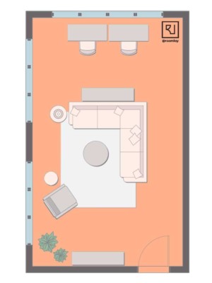15'×25' (460cm x 760cm) Rectangular Layout living room with desk and L shaped sofa