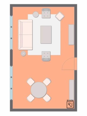 15'×25' (460cm x 760cm) Rectangular Layout industrial living room layout