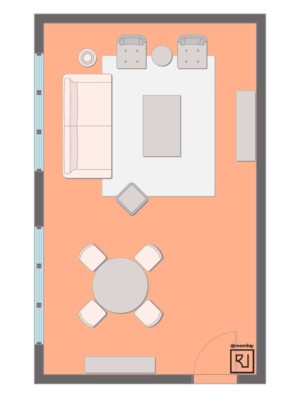 15'×25' (460cm x 760cm) Rectangular Layout living room furniture arrangement