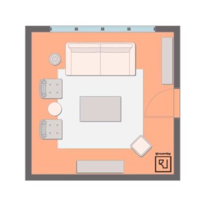 15'×15' (460cm x 460cm) Square Layout square shaped living room layout