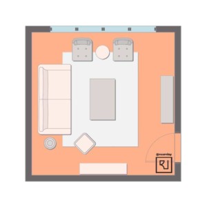 15'×15' (460cm x 460cm) Square Layout small living room furniture arrangement.