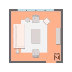 15'×15' (460cm x 460cm) Square Layout living room plan