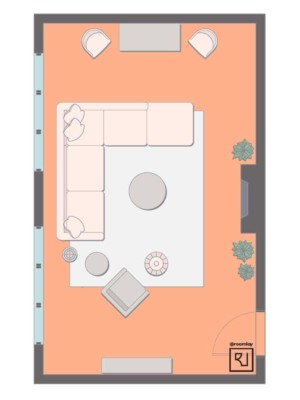 15'×25' (460cm x 760cm) Rectangular Layout living room floor plan with fireplace