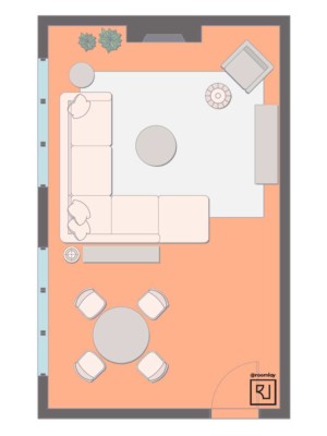 15'×25' (460cm x 760cm) Rectangular Layout living room layout with fireplace and TV