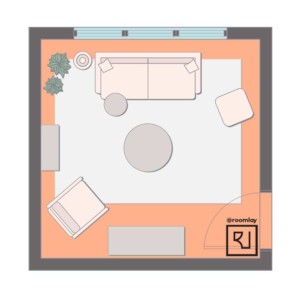 12’×12’ (365cm x 365cm ) Square Layout small living room layout example