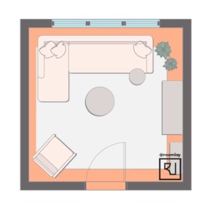 12’×12’ (365cm x 365cm ) Square Layout small living room